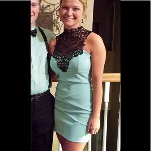 Beautiful dress light green with black lace neck